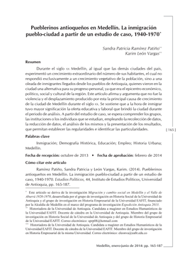 Pueblerinos Antioqueños En Medellín. La Inmigración Pueblo-Ciudad a Partir De Un Estudio De Caso, 1940-1970*