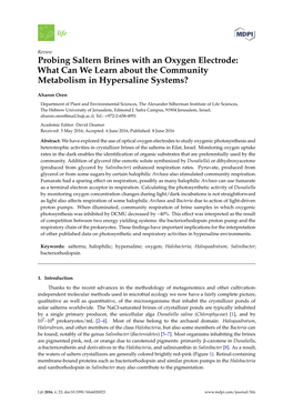 Probing Saltern Brines with an Oxygen Electrode: What Can We Learn About the Community Metabolism in Hypersaline Systems?