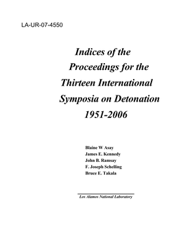 Indices of the Proceedings for the Thirteen International Symposia on Detonation 1951-2006