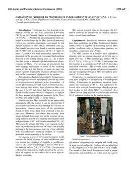 OXIDATION of CHLORIDE to PERCHLORATE UNDER AMBIENT MARS CONDITIONS. B. L. Car- Rier* and S. P. Kounaves, Department of Chemistry