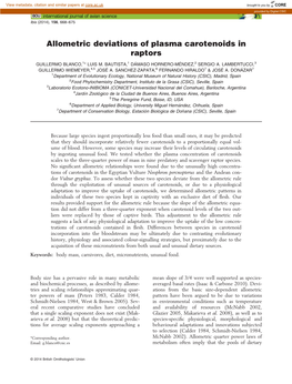 Allometric Deviations of Plasma Carotenoids in Raptors