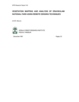 Vegetation Mapping and Analysis of Eravikulam National Park Using Remote Sensing Techniques