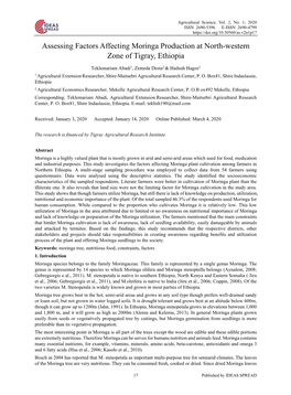 Assessing Factors Affecting Moringa Production at North-Western Zone of Tigray, Ethiopia