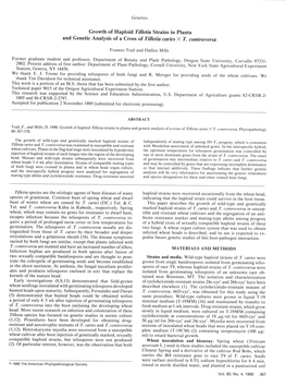 Growth of Haploid Tilletia Strains in Planta and Genetic Analysis of a Cross of Tilletia Caries X T