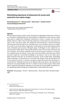 Diminishing Importance of Elaiosomes for Acacia Seed Removal in Non‑Native Ranges