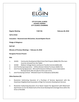 City of Elgin, Illinois Council Agenda City Council Chambers