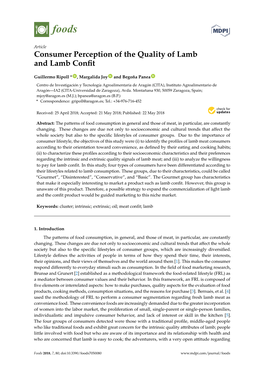 Consumer Perception of the Quality of Lamb and Lamb Confit