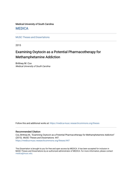 Examining Oxytocin As a Potential Pharmacotherapy for Methamphetamine Addiction