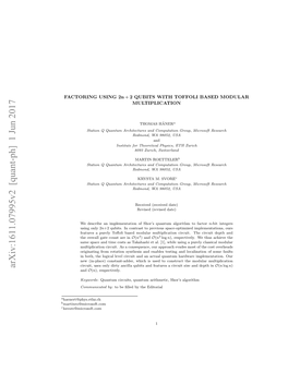 Arxiv:1611.07995V2 [Quant-Ph] 1 Jun 2017 and O(N), Respectively