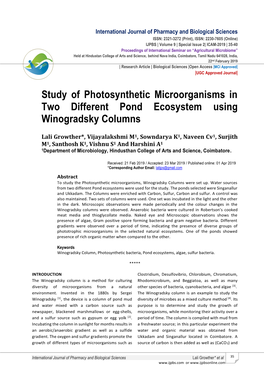 Study of Photosynthetic Microorganisms in Two Different Pond Ecosystem Using Winogradsky Columns