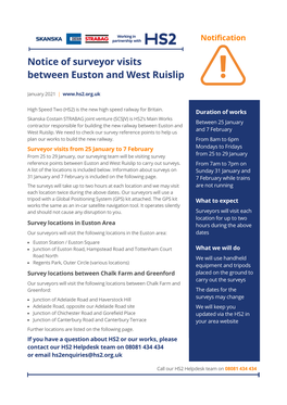 Notice of Surveyor Visits Between Euston and West Ruislip