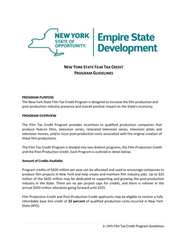 New York State Film Tax Credit Program Guidelines