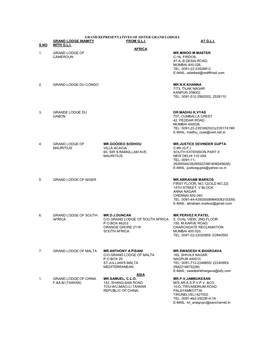 Grand Representatives of Sister Grand Lodges S.No