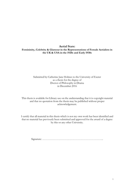 Aerial Stars: Femininity, Celebrity & Glamour in the Representations of Female Aerialists in the UK & USA in the 1920S and Early 1930S