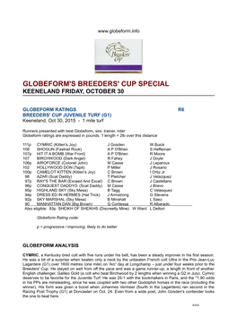 Globeform's Breeders' Cup Special Keeneland Friday, October 30