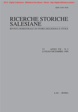 Ricerche Storiche Salesiane Rivista Semestrale Di Storia Religiosa E Civile