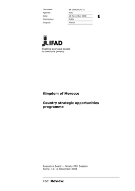 For: Review Kingdom of Morocco Country Strategic Opportunities