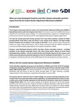 What Can Least Developed Countries and Other Climate Vulnerable Countries Expect from the EU Carbon Border Adjustment Mechanism (CBAM)?1