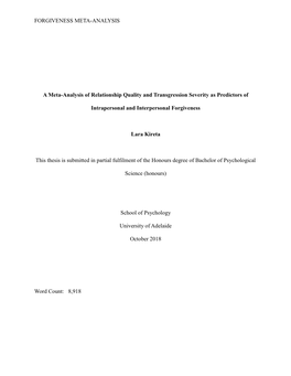 A Meta-Analysis of Relationship Quality and Transgression Severity As Predictors Of