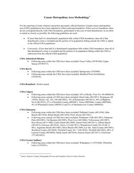 Census Metropolitan Area Methodology1