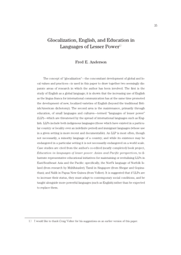 Glocalization, English, and Education in Languages of Lesser Power1）