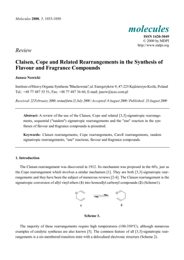 Review Claisen, Cope and Related Rearrangements in The