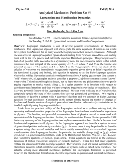 Analytical Mechanics: Problem Set #4