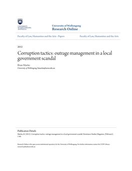 Corruption Tactics: Outrage Management in a Local Government Scandal Brian Martin University of Wollongong, Bmartin@Uow.Edu.Au