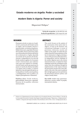 Estado Moderno En Argelia: Poder Y Sociedad Modern State in Algeria