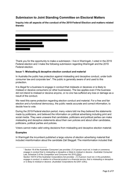 Submission to Joint Standing Committee on Electoral Matters Inquiry Into All Aspects of the Conduct of the 2019 Federal Election and Matters Related Thereto