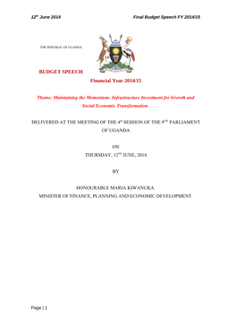 Budget Speech FY 2014/15