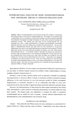 Hyperuricemia Induced by Some Antihypertensives and Uricosuric Drugs in Oxonate-Treated Rats