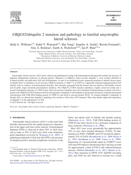 UBQLN2/Ubiquilin 2 Mutation and Pathology in Familial Amyotrophic Lateral Sclerosis Kelly L