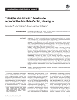 “Siempre Me Critican”: Barriers to Reproductive Health in Ocotal, Nicaragua