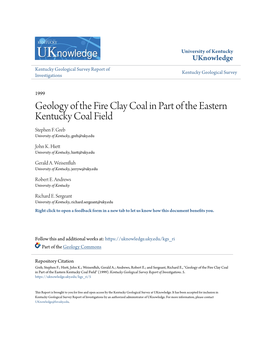 Geology of the Fire Clay Coal in Part of the Eastern Kentucky Coal Field Stephen F