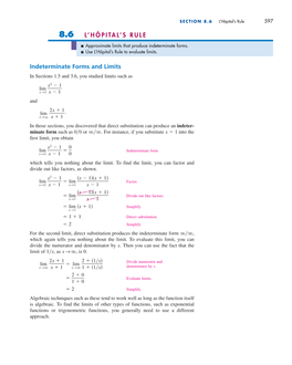 Indeterminate Forms and Limits 8.6 L'hôpital's RULE