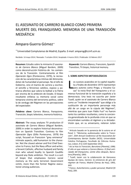 El Asesinato De Carrero Blanco Como Primera Muerte Del Franquismo