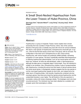 A Small Short-Necked Hupehsuchian from the Lower Triassic of Hubei Province, China