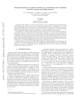 Characterization of a Plasma Window As a Membrane Free Transition Between Vacuum and High Pressure