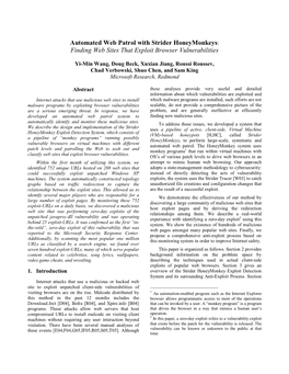 Automated Web Patrol with Strider Honeymonkeys: Finding Web Sites That Exploit Browser Vulnerabilities