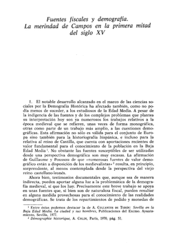 Fuentes Fiscales Y Demografía. La Merindad De Campos En La Primera Mitad Del Siglo XV