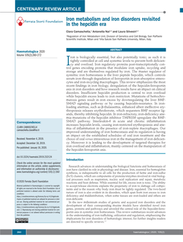 Iron Metabolism and Iron Disorders Revisited in the Hepcidin