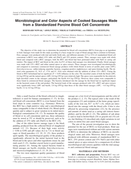 Microbiological and Color Aspects of Cooked Sausages Made from a Standardized Porcine Blood Cell Concentrate