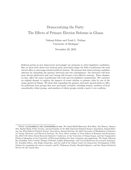 Democratizing the Party: the Effects of Primary Election Reforms in Ghana