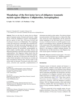 Morphology of the First Instar Larva of Obligatory Traumatic Myiasis Agents (Diptera: Calliphoridae, Sarcophagidae)