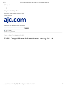 ESPN: Dwight Howard Doesn't Want to Stay in L.A. | Mark Bradley |