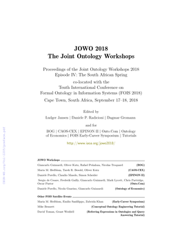 JOWO 2018 the Joint Ontology Workshops