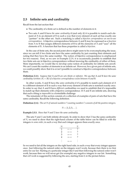 2.3 Infinite Sets and Cardinality