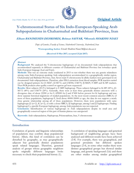 Y-Chromosomal Status of Six Indo-European-Speaking Arab Subpopulations in Chaharmahal and Bakhtiari Province, Iran