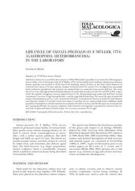 Life Cycle of Valvata Piscinalis (O. F. Müller, 1774) (Gastropoda: Heterobranchia) in the Laboratory